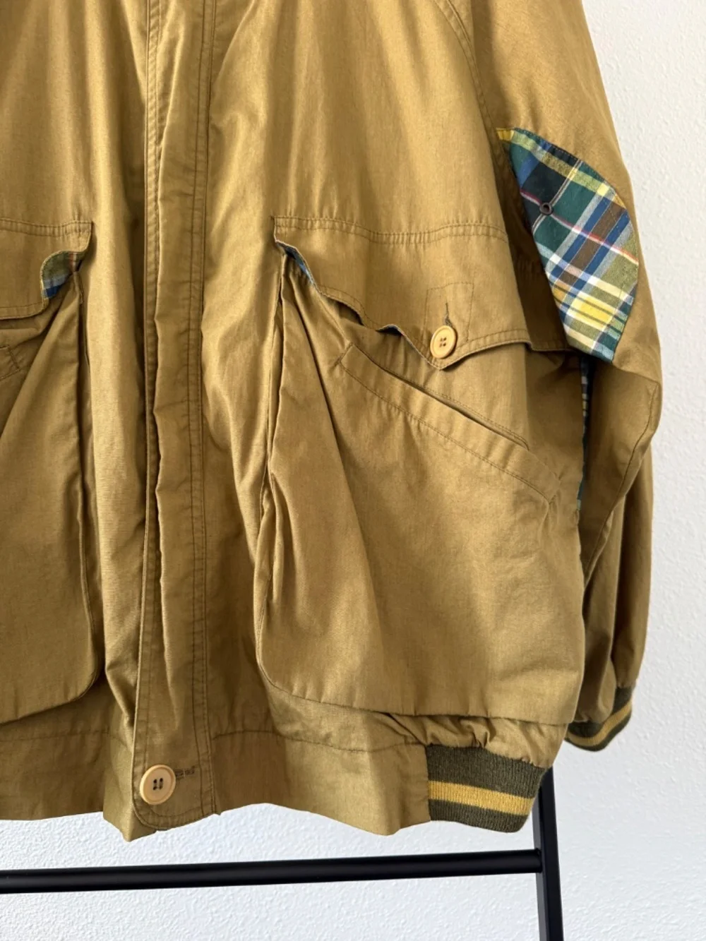 Rodier Hommes Vintage Bomber Jacket – Olive with Plaid Lining - Picture 5 of 8